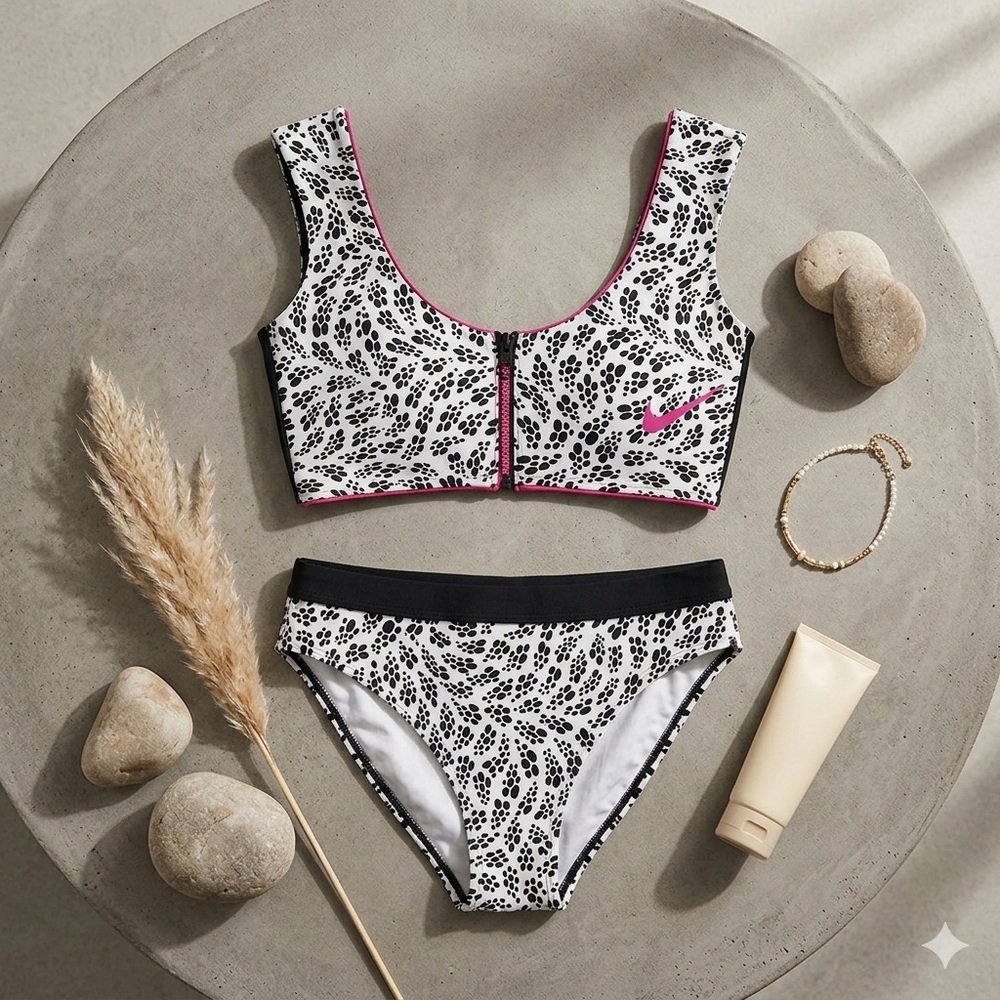 Nike Party Dots Bikini Set Crop Top & High-Waist Bottom XS NWT